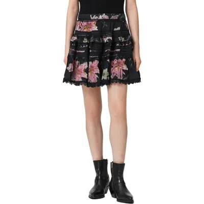 Allsaints Zora Floral Lace Detail Miniskirt In Black