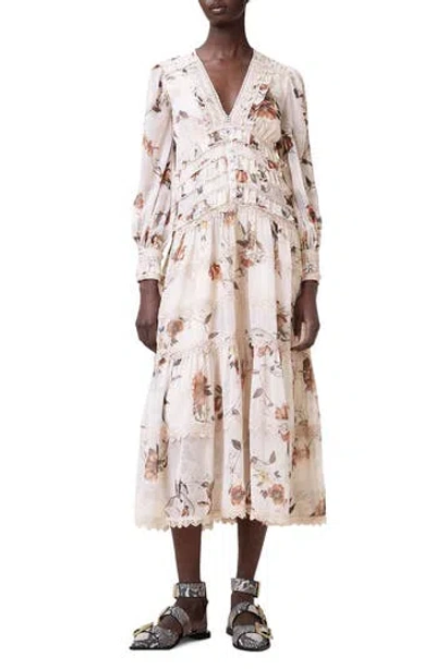 ALLSAINTS ALLSAINTS ZORA FLORAL LONG SLEEVE TIERED MIDI DRESS
