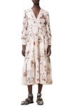 Allsaints Zora Floral Long Sleeve Tiered Midi Dress In Unity Ecru White