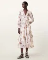 Allsaints Zora Floral Long Sleeve Tiered Midi Dress In Unity Ecru White