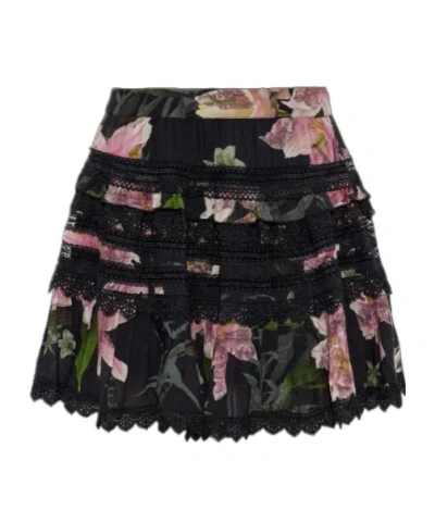 Allsaints Womens Crystal Black Zora Flora-print Woven Mini Skirt