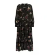 Allsaints Zora Floral Ruffle Midi Dress In Black