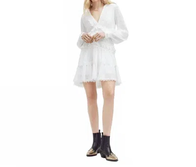 Allsaints Zora V-neck Ruffled Mini Dress In Chalk White