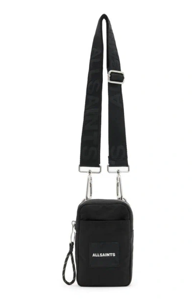 Allsaints Zumo Recycled Polyester Phone Crossbody Bag In Black