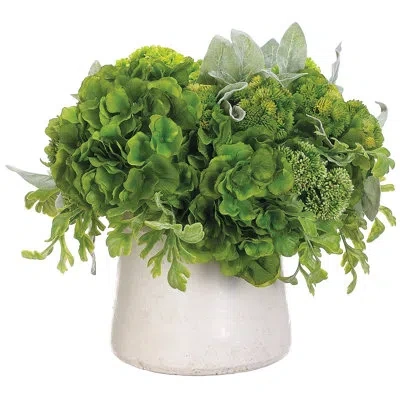 Allstate Floral Pompom/fern/lambs Ear In Stoneware Container In Green