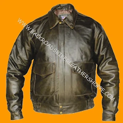 Pre-owned Allstate Leather Classic Retro Brown Leather Bomber Flight Pilot Biker Motorcycle Jacket Coat