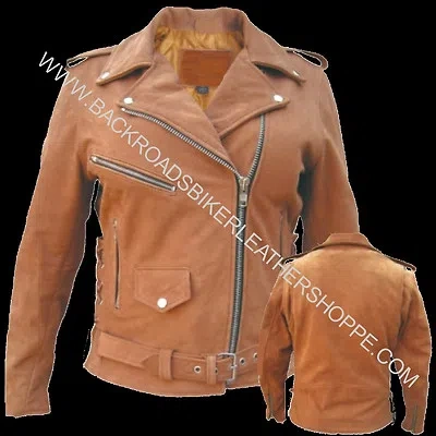 Pre-owned Allstate Leather Ladies Women's Brown Leather Motorcycle Biker Jacket Coat