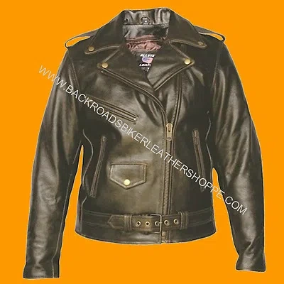 Pre-owned Allstate Leather Ladies Women Retro Brown Old School Vintage Leather Motorcycle Biker Jacket Coat