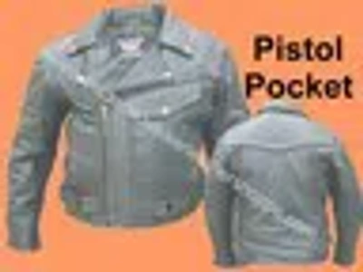 Pre-owned Allstate Leather Mens Buffalo Leather Motorcycle Jacket W/pistol Weapon Pocket In Black