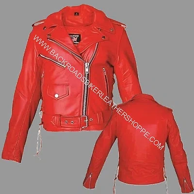 Pre-owned Allstate Leather Womens Ladies Red Soft Leather Motorcycle Biker Club Jacket Coat