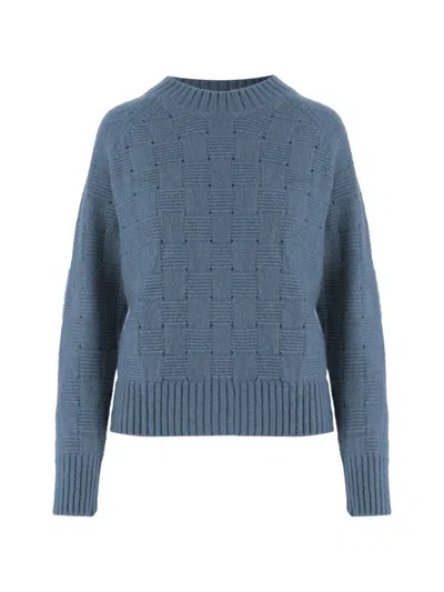Allude Basket-weave Crew-neck Sweater In Blue