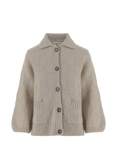 Allude Beige Button-down Puff Sleeve Cardigan In Neutral