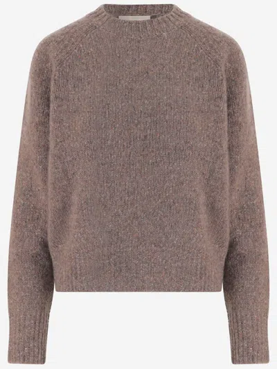 Allude Beige Knit Pattern Ribbed Cuffs Cashmere Sweater In Multi