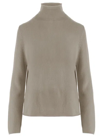 Allude Beige Patterned Knit Turtleneck Cashmere Sweater In Neutral