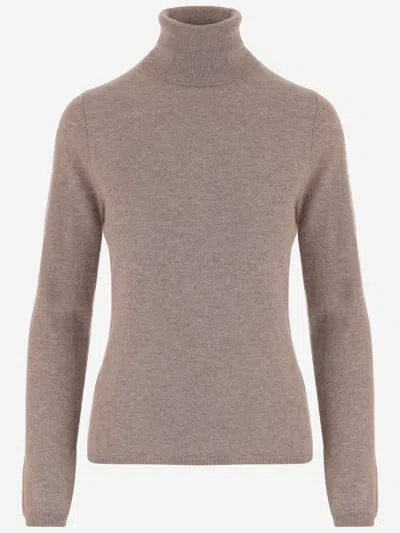 Allude Beige Turtleneck Ribbed Edges Cashmere Sweater In Multi