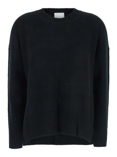 ALLUDE BLACK CREWNECK SWEATER WITH DROPPED SHOULDERS IN CASHMERE WOMAN