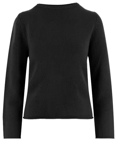 Allude Black Patterned Knit Crewneck Cashmere Sweater