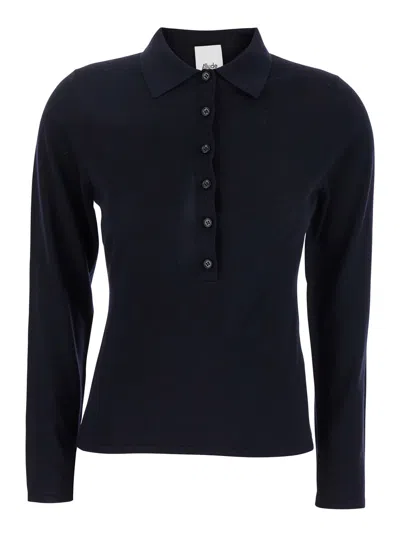 ALLUDE BLACK POLO STYLE SWEATER WITH CLASSIC COLLAR IN WOOL WOMAN