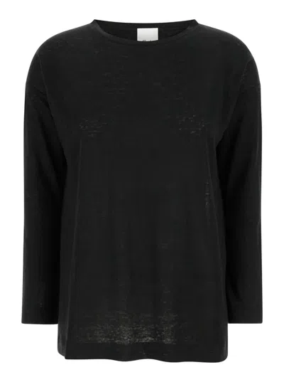 ALLUDE BLACK SHIRT WITH BOART NECKLINE IN LINEN WOMAN