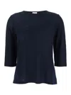 Allude Blue T-shirt With Boat Neckline And Long Sleeves In Blue