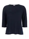 Allude Blue T-shirt With Boat Neckline And Long Sleeves In Blu