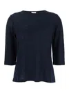 Allude Blue T-shirt With Boat Neckline And Long Sleeves In Blue