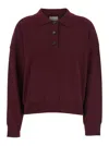 Allude Bordeaux Polo Shirt With Classic Collar And Ribbed Trims In Wool Woman In Burgundy