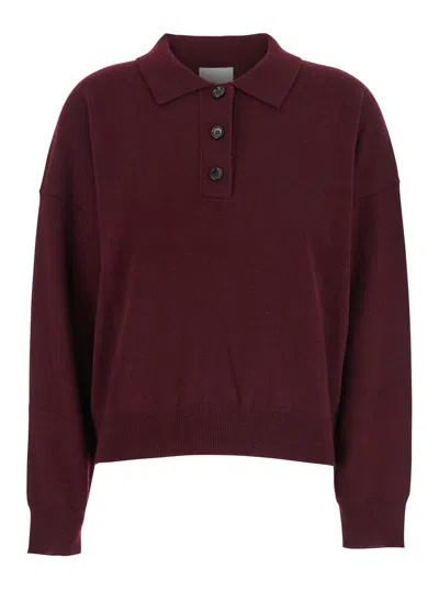 ALLUDE BORDEAUX POLO SHIRT WITH CLASSIC COLLAR AND RIBBED TRIMS IN WOOL WOMAN