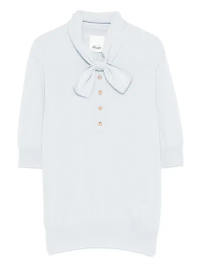 Allude Bow-detail Buttoned Polo Top In Blue