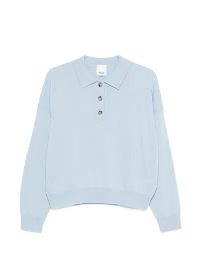 Allude Button Collared Polo Shirt In Blue