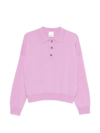 Allude Button Collared Pullover In Pink