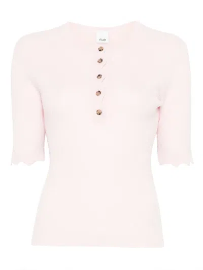 Allude Button-fastening Ribbed Top In Pink