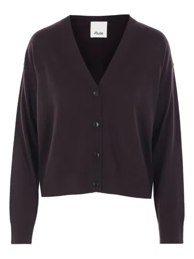Allude Button-front V-neck Cardigan In Brown