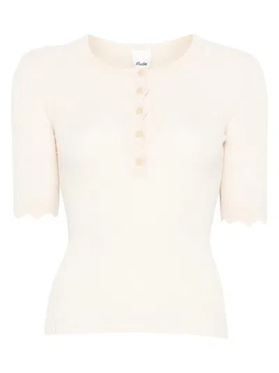 Allude Button Ribbed Knitwear In White