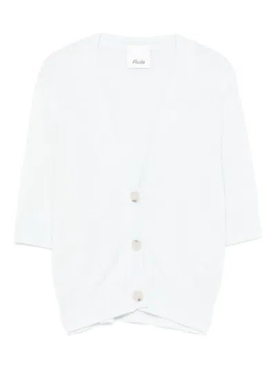 Allude Button Short-sleeve Cardigan In White