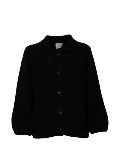 Allude Button-down Collared Cardigan In Black