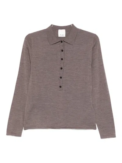Allude Buttoned-collar Top In Gray
