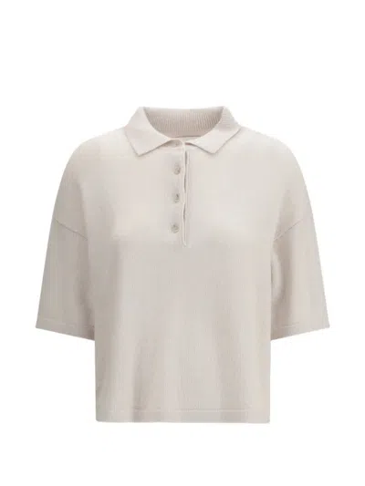 Allude Short-sleeve Polo Neck Sweater In White