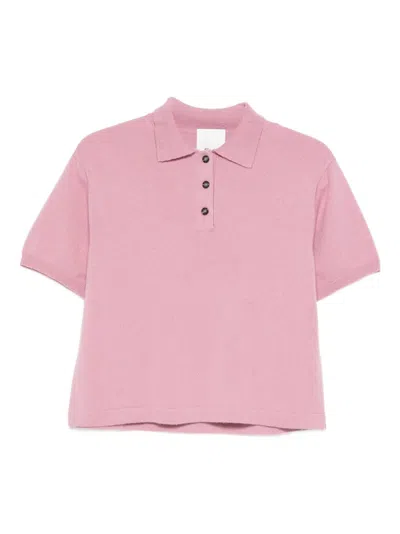 Allude Buttoned Polo Top In Pink