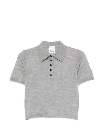 Allude Buttoned Short-sleeve Polo Top In Gray