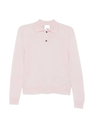 Allude Button-up Knitted Polo Top In Pink