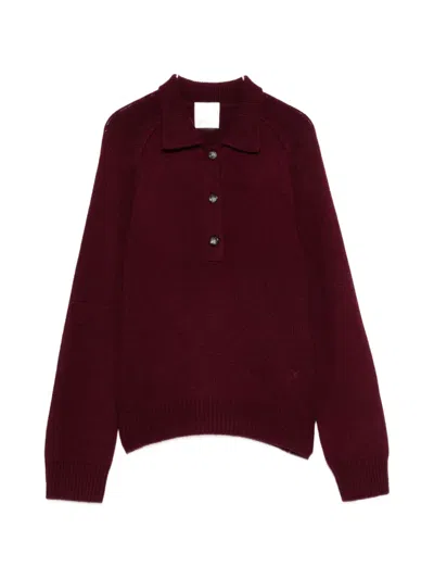 Allude Button-up Polo-collar Sweater In Burgundy