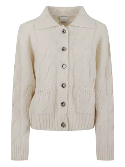 Allude Cable-knit Pocket Cardigan In White