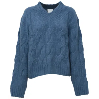 Allude Cable-knit Cashmere Silk V-neck Sweater In Blue
