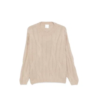 Allude Cable-knit Drop-shoulder Sweater In Brown