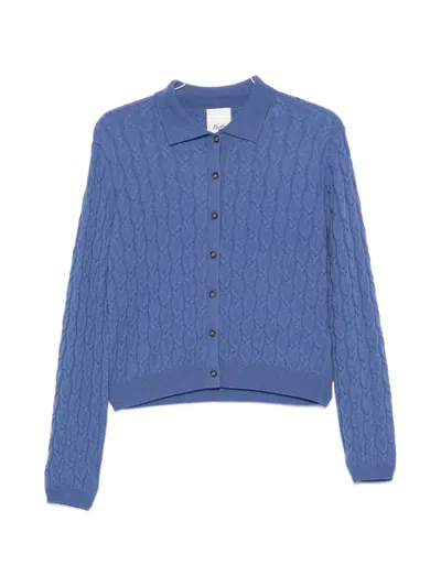 Allude Cable-knit Polo-collar Cardigan In Blue