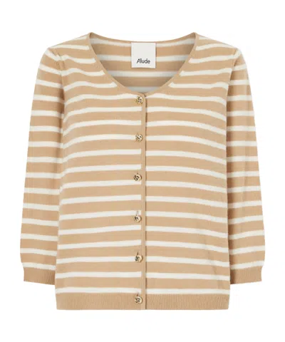 Allude Camelbase White Striped Knit Cardigan In Multi