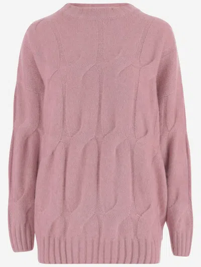Allude Cashmere And Silk Cable Knit Sweater In Pink