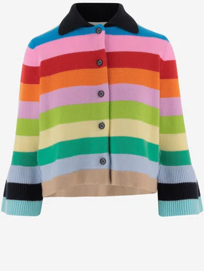 Allude Striped Cropped Knitted Cardigan In Multi
