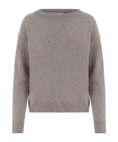 Allude Beige Ribbed Crewneck Cashmere Sweater In Gray